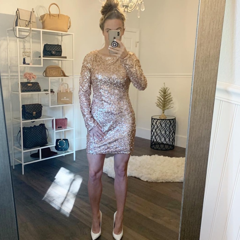 Rose gold all sequin zip back dress
